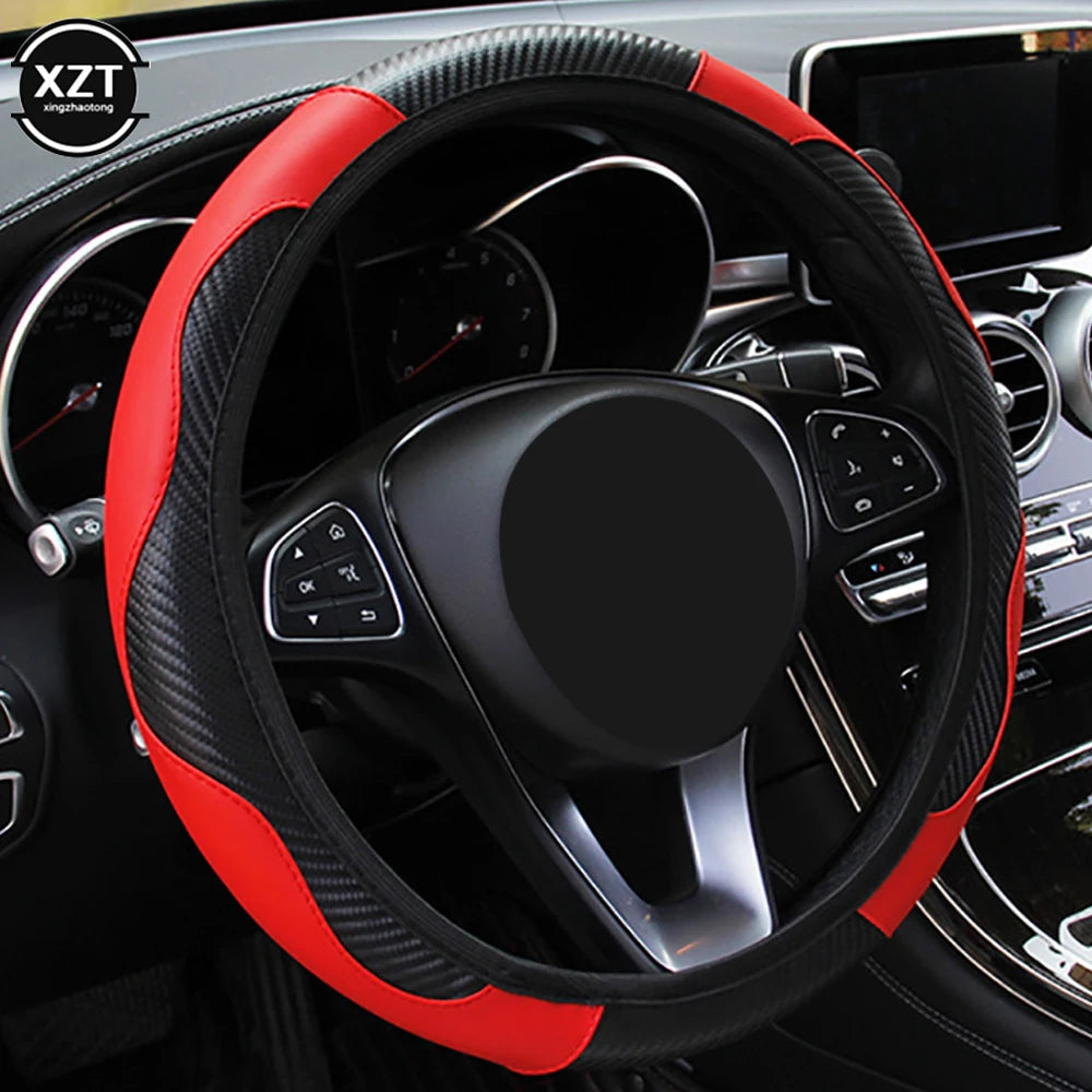 Hot Car Steering Wheel Cover Anti Slip PU Leather Steering Covers Suitable 37-38cm ACarbon Fiber Car Decoratio Car Accessories