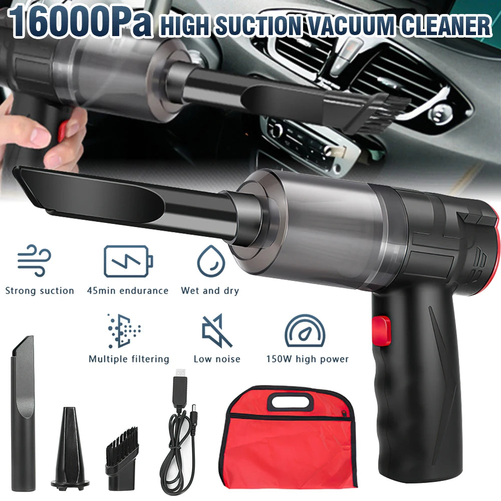 Portable 150W High Power Car Multipurpose WirelessVacuum Cleaner Handheld Powerful Suction Rechargeable Car and Home Dual Use