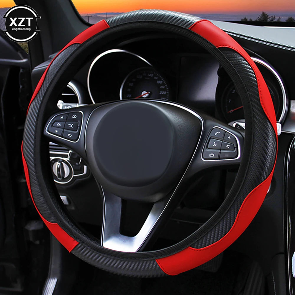 Hot Car Steering Wheel Cover Anti Slip PU Leather Steering Covers Suitable 37-38cm ACarbon Fiber Car Decoratio Car Accessories