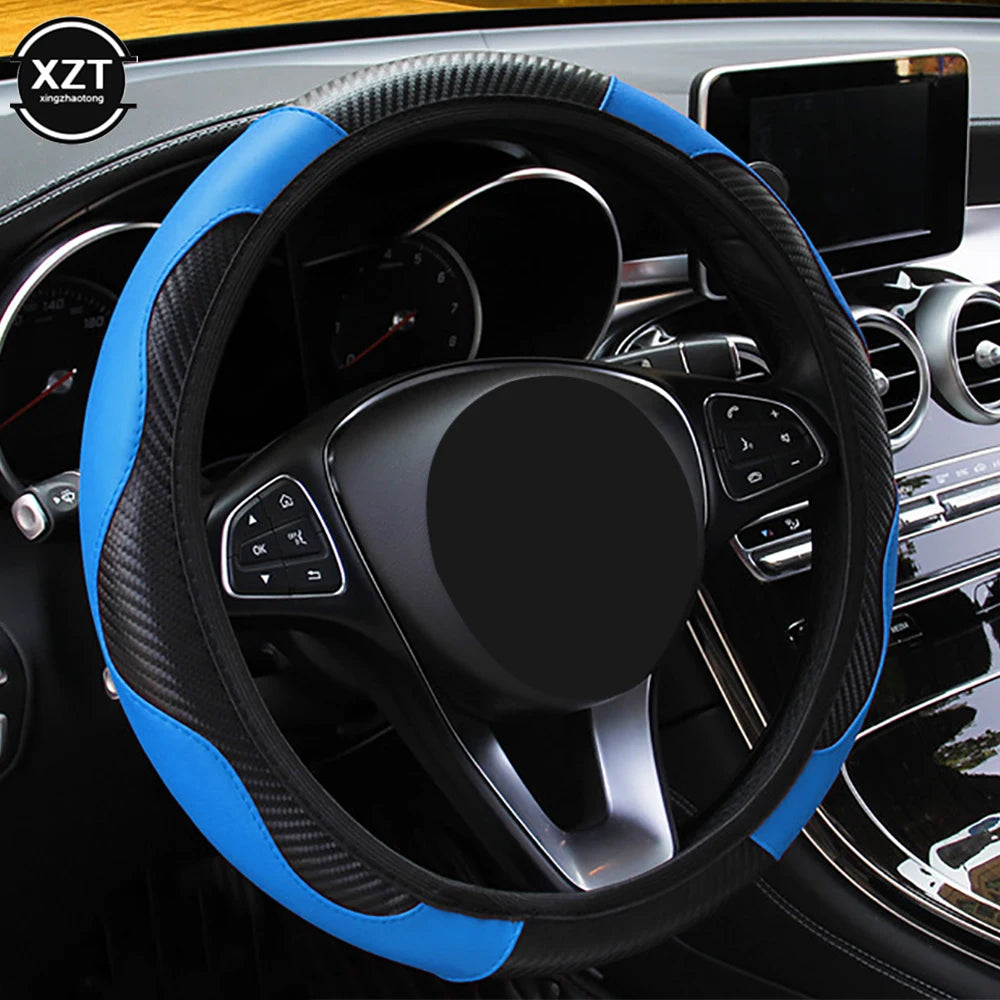 Hot Car Steering Wheel Cover Anti Slip PU Leather Steering Covers Suitable 37-38cm ACarbon Fiber Car Decoratio Car Accessories
