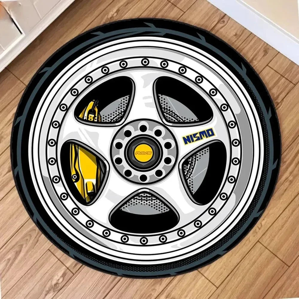 Car Rugs Tire Shape Round Mats Boys Bedroom Rug Car Hub Home Living Room Anti-slip Coffee Table Floor Mat Tapetes De Automóvil