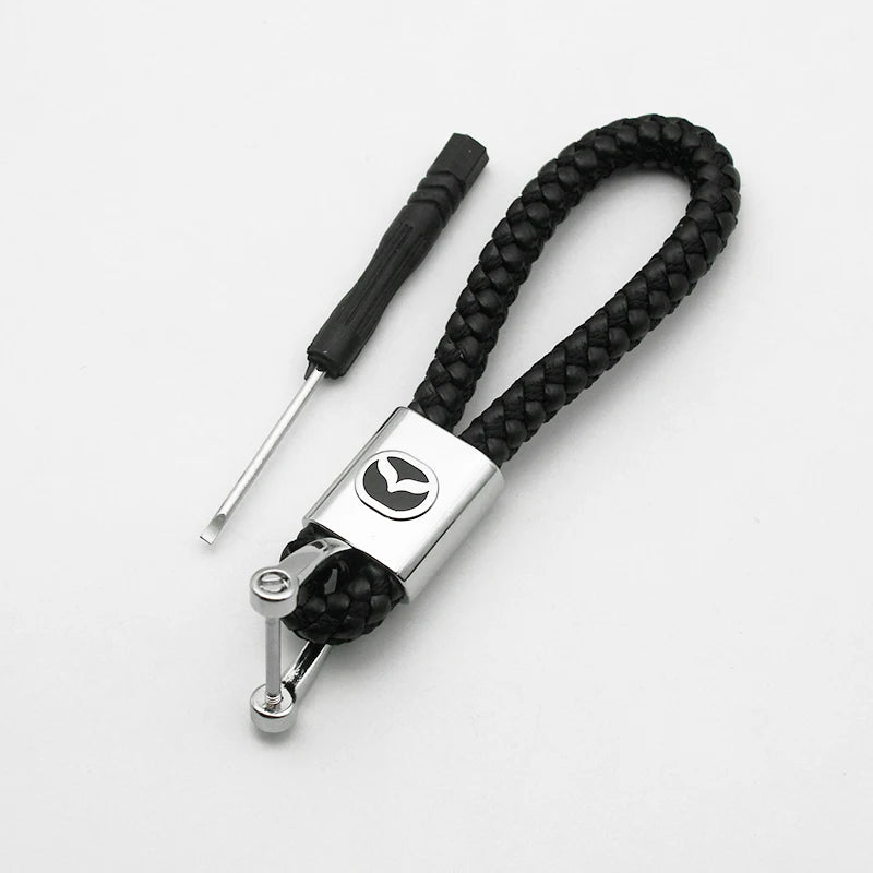 Metal/Leather Keychain Hand-Woven Key Rope Ring Holder For Mazda Axela 2 3 5 6 MS CX30 CX3 CX5 CX9 MX5 MX3 BK NC ER GH
