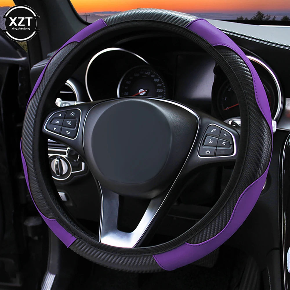 Hot Car Steering Wheel Cover Anti Slip PU Leather Steering Covers Suitable 37-38cm ACarbon Fiber Car Decoratio Car Accessories