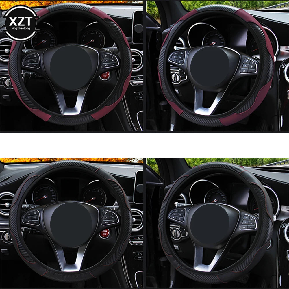 Hot Car Steering Wheel Cover Anti Slip PU Leather Steering Covers Suitable 37-38cm ACarbon Fiber Car Decoratio Car Accessories