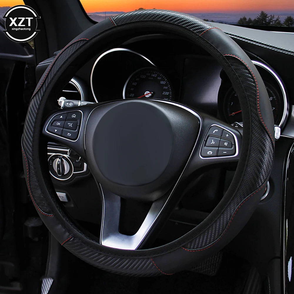 Hot Car Steering Wheel Cover Anti Slip PU Leather Steering Covers Suitable 37-38cm ACarbon Fiber Car Decoratio Car Accessories