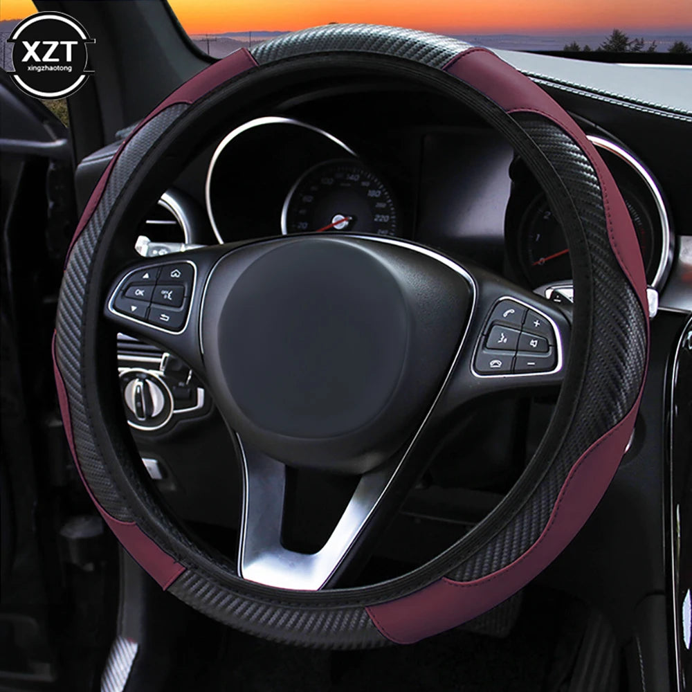 Hot Car Steering Wheel Cover Anti Slip PU Leather Steering Covers Suitable 37-38cm ACarbon Fiber Car Decoratio Car Accessories